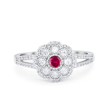 Antique Style Engagement Ring Round Simulated Ruby CZ 925 Sterling Silver